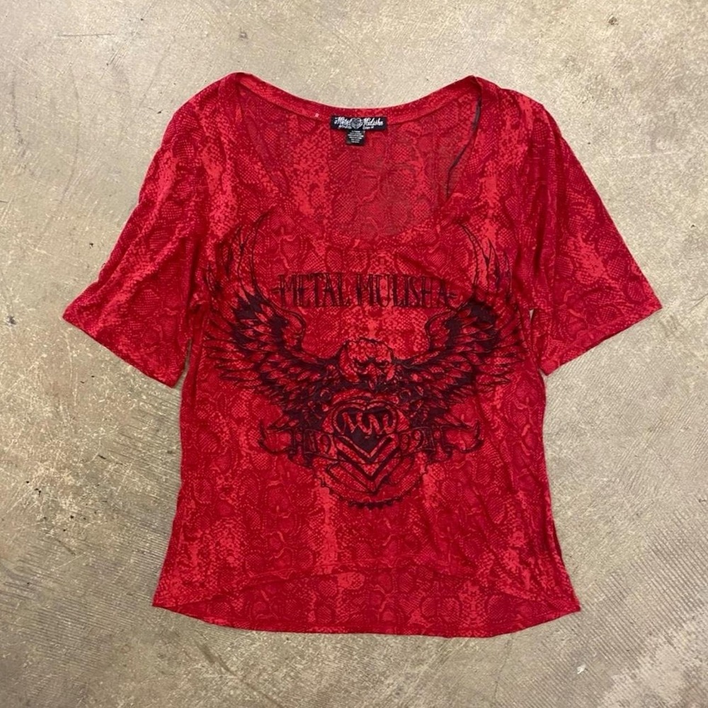 Vintage Y2K Metal Mulisha Womens Grunge Skater Eagle Blouse T-Shirt Size XL